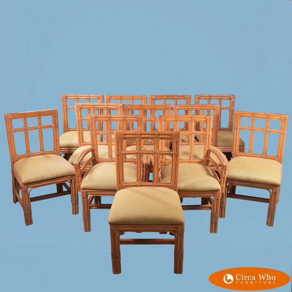 Set of 12 Geometric Fretwork Rattan Dining Chairs