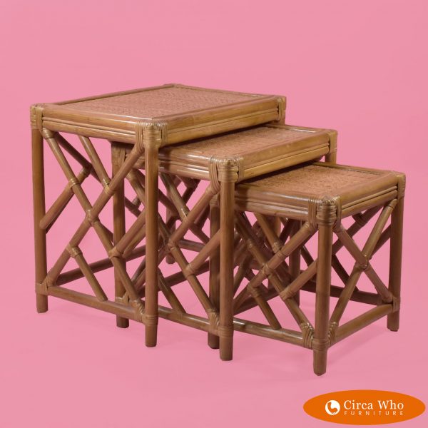Set of 3 Bamboo Fretwork Nesting Tables
