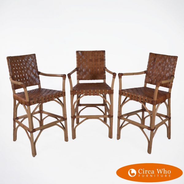 Set of 3 Bamboo Leather Counter Stools