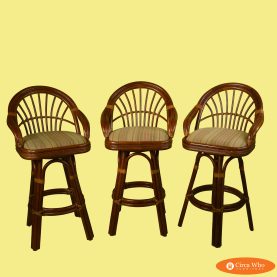 Set of 3 Bent Rattan Barstools