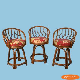 Set of 3 Bent Rattan Stools