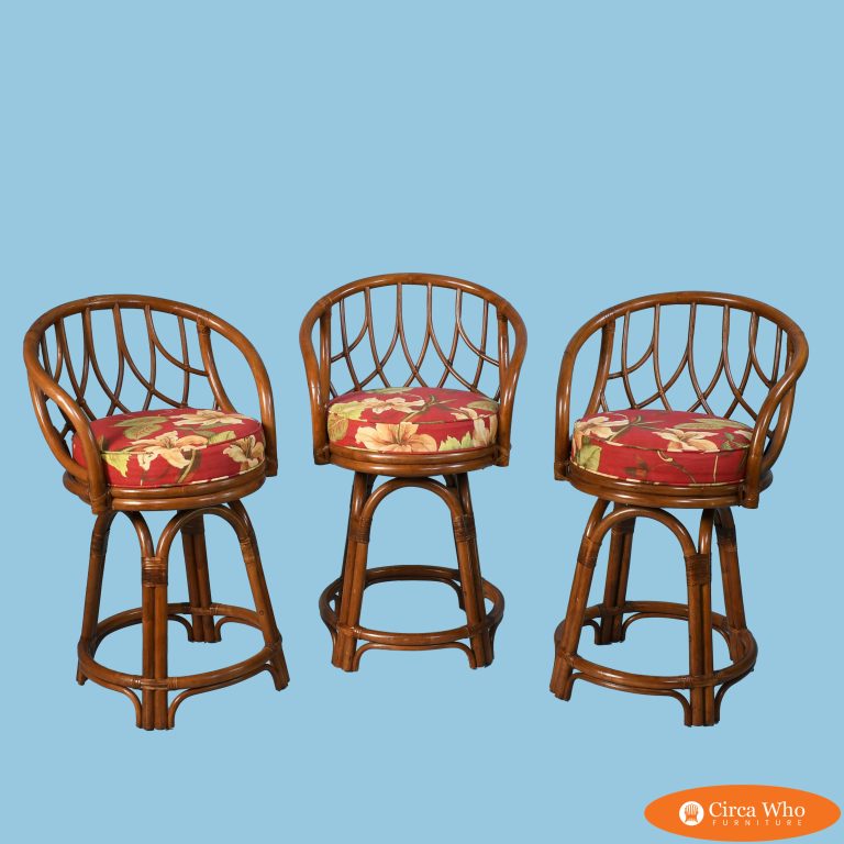 Set of 3 Bent Rattan Stools