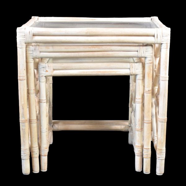 Set of 3 Blonde Rattan Nesting Tables