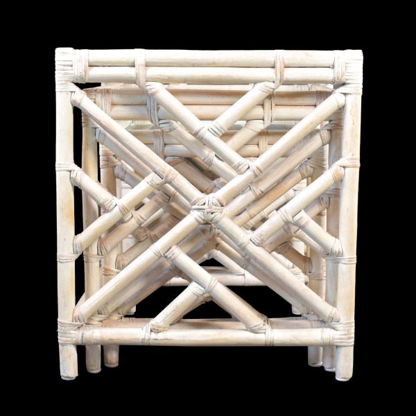 Set of 3 Blonde Rattan Nesting Tables