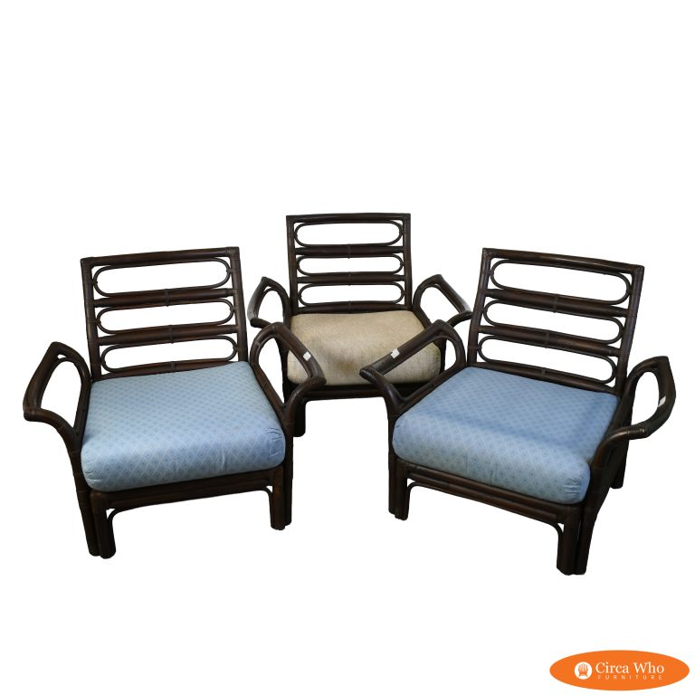 Set of 3 Brown Jordan Rattan Lounge Chairs
