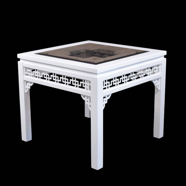 Set of 3 Chinoiserie Fretwork White Tables