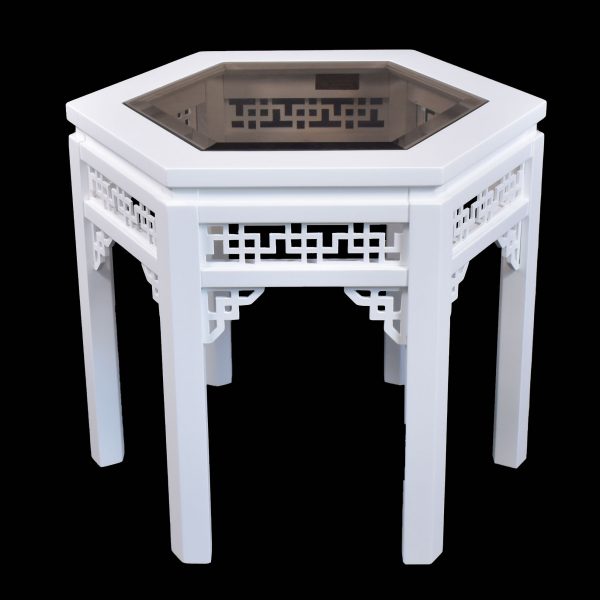 Set of 3 Chinoiserie Fretwork White Tables
