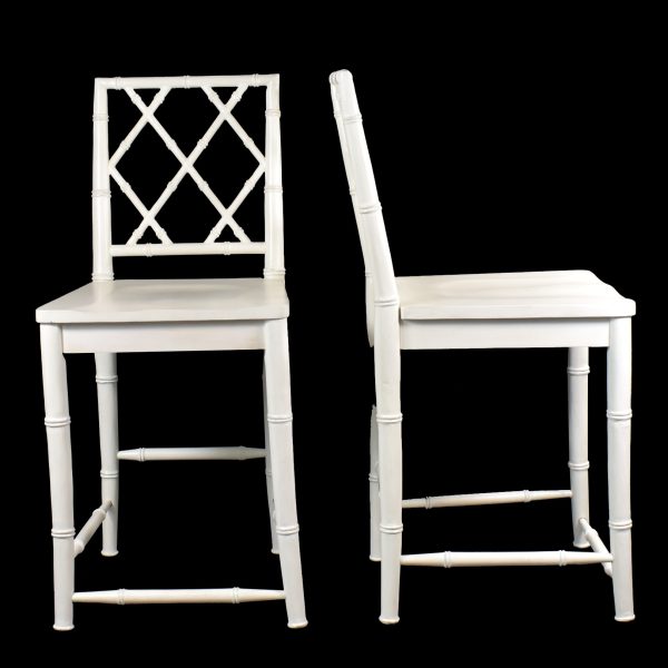 Set of 3 Faux Bamboo White Counter Stools