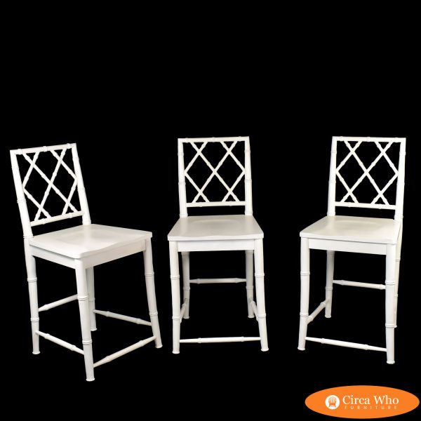 Set of 3 Faux Bamboo White Counter Stools