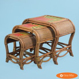 Set of 3 Hand Painted Rattan Nesting Tables