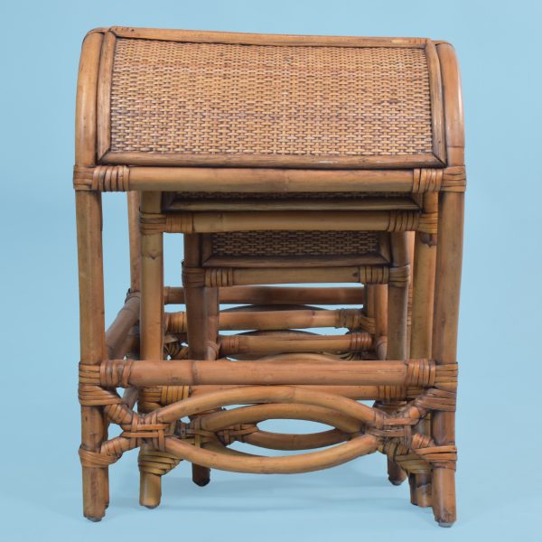 Set of 3 Hand Painted Rattan Nesting Tables