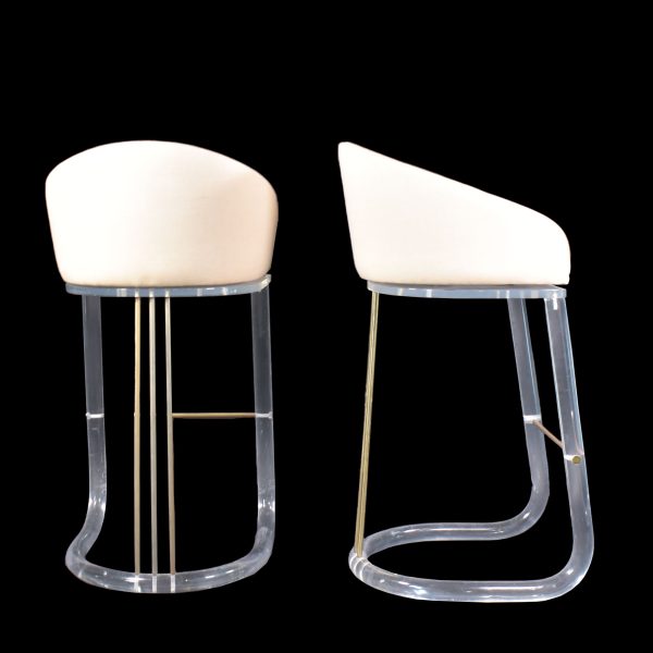 Set of 3 Lucite and Brass Barstools by Lion in Frost
