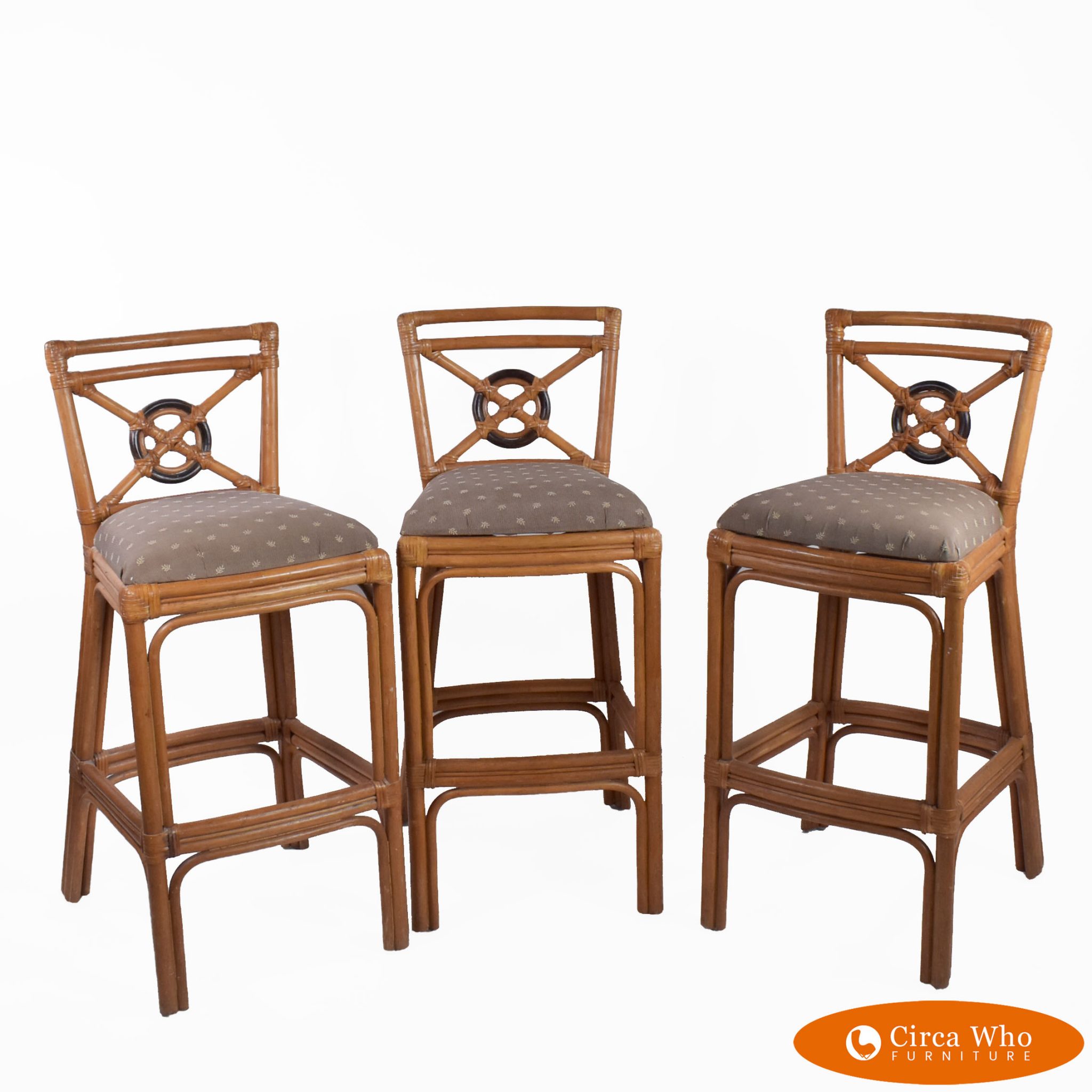 Set of 3 McGuire Target Back Bar Stools Circa Who