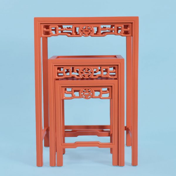 Set of 3 Orange Ming Nesting Tables