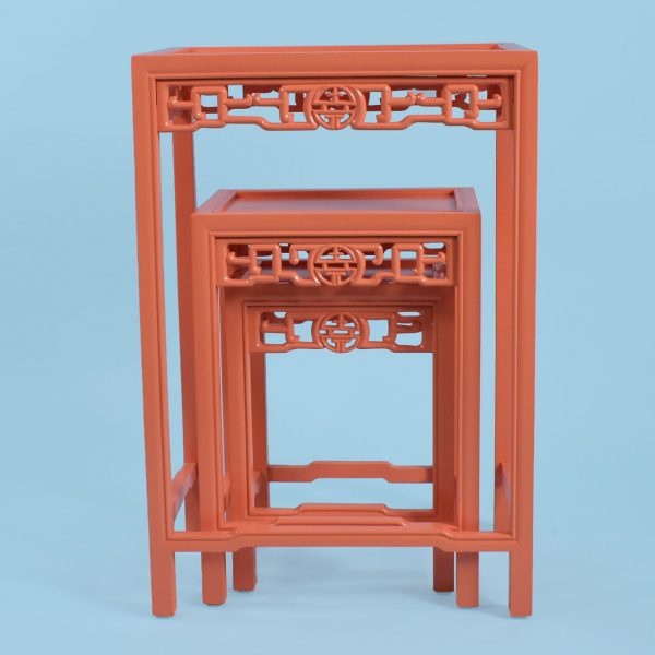 Set of 3 Orange Ming Nesting Tables