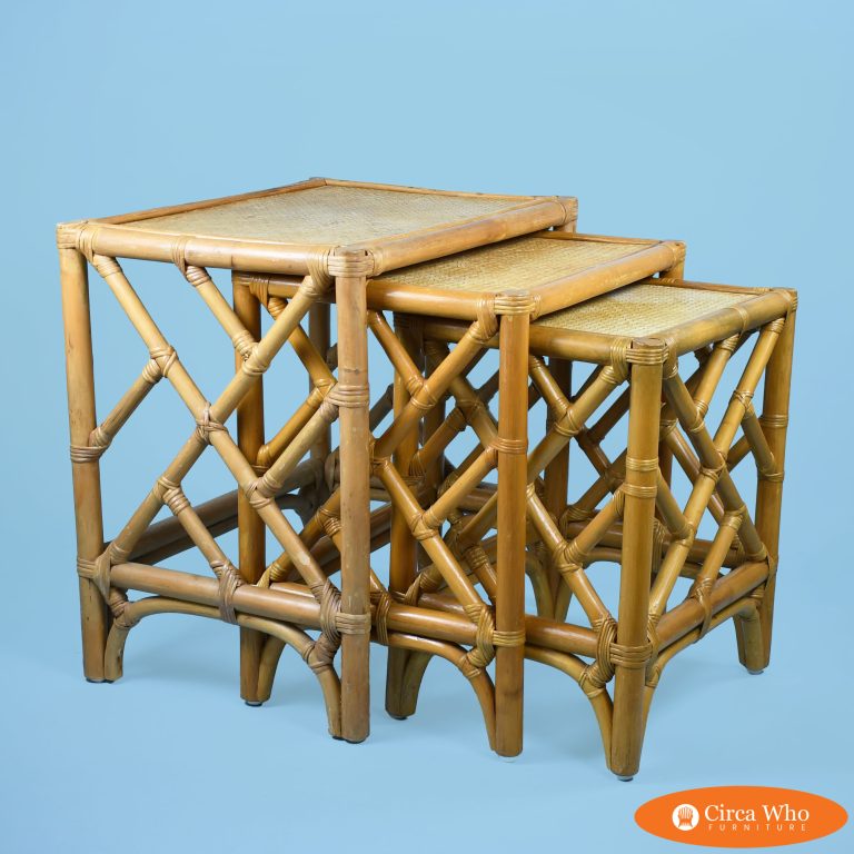 Set of 3 Rattan Fretwork Nesting Tables