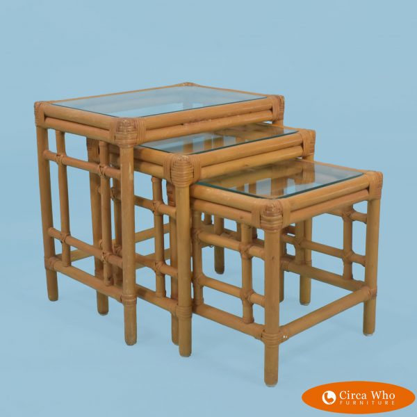 Set of 3 Rattan Small Nesting Tables