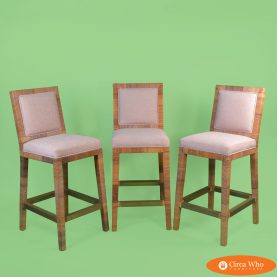 Set of 3 Rattan Wrapped Bar Stools by Bielecky Brothers