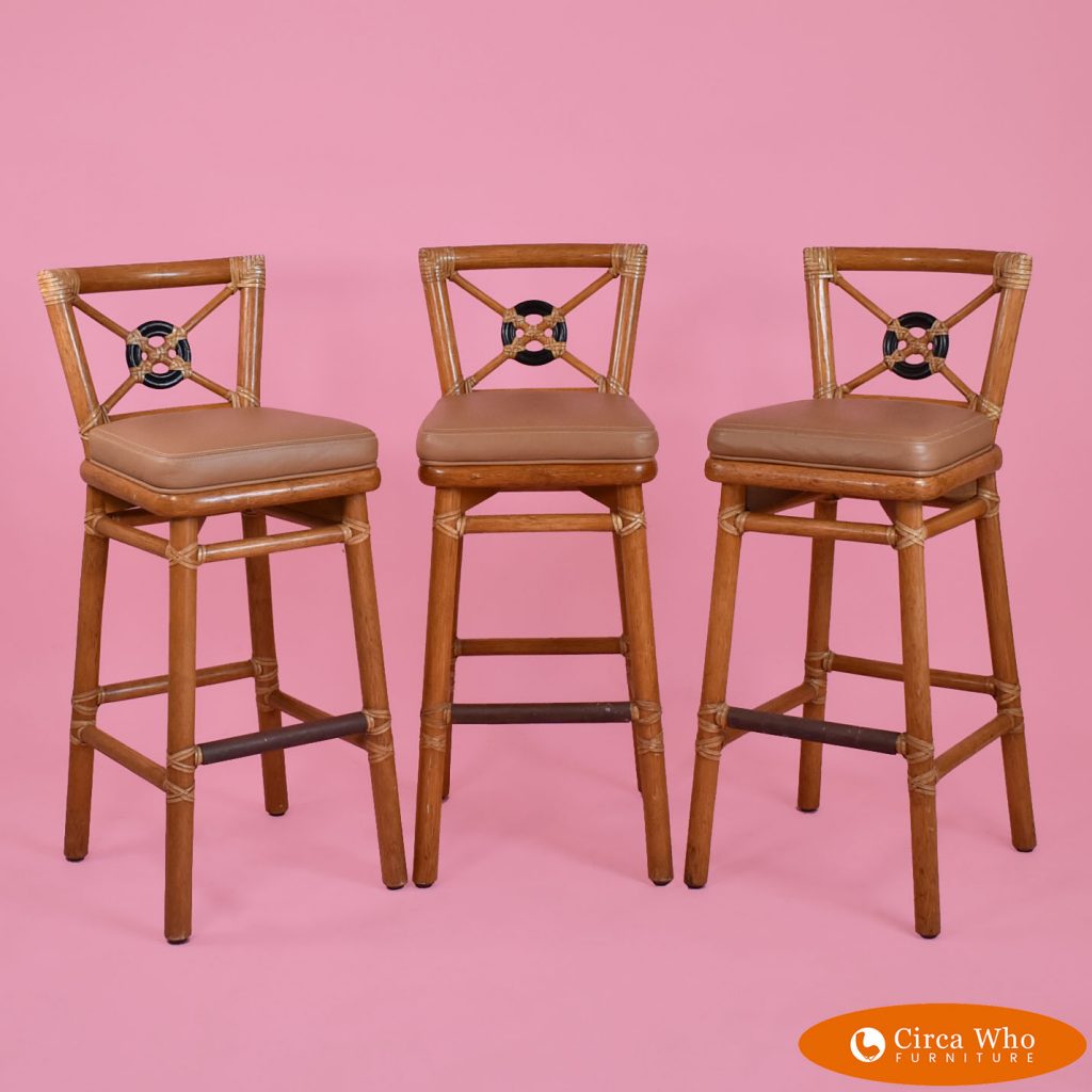 Set of 3 Target Back Bar Stools by McGuire Circa Who