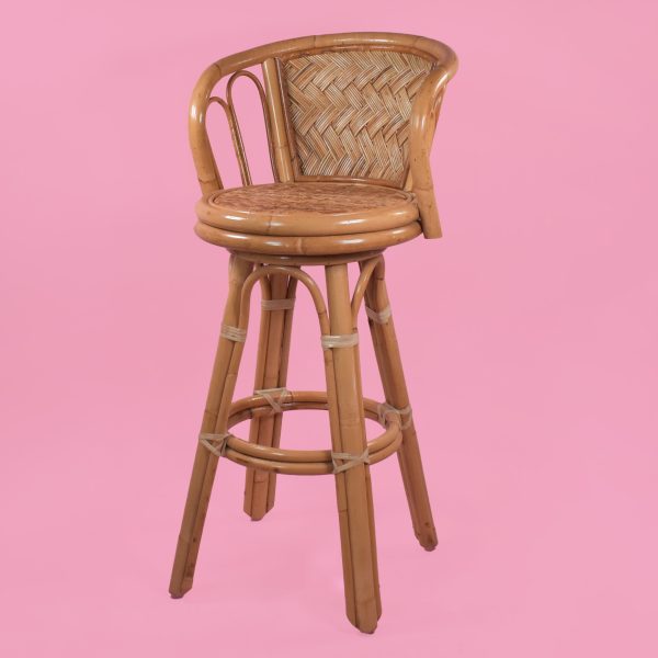 Set of 3 Woven Rattan and Bamboo Barstools