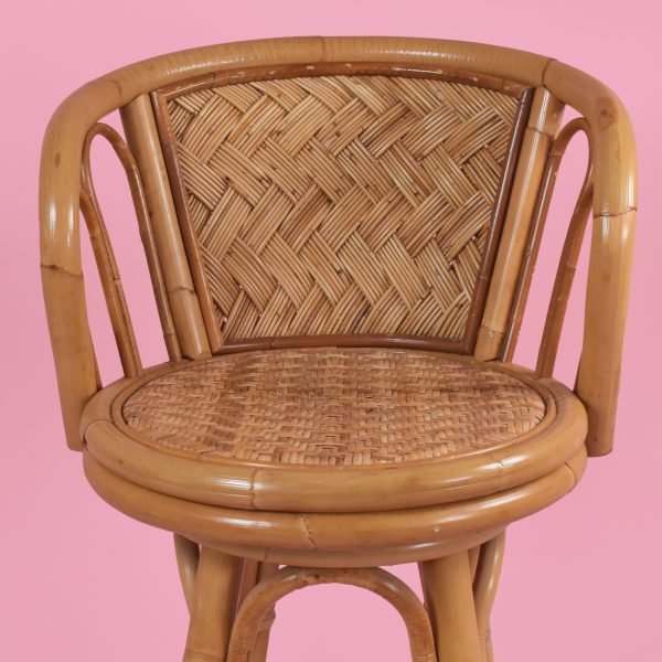 Set of 3 Woven Rattan and Bamboo Barstools