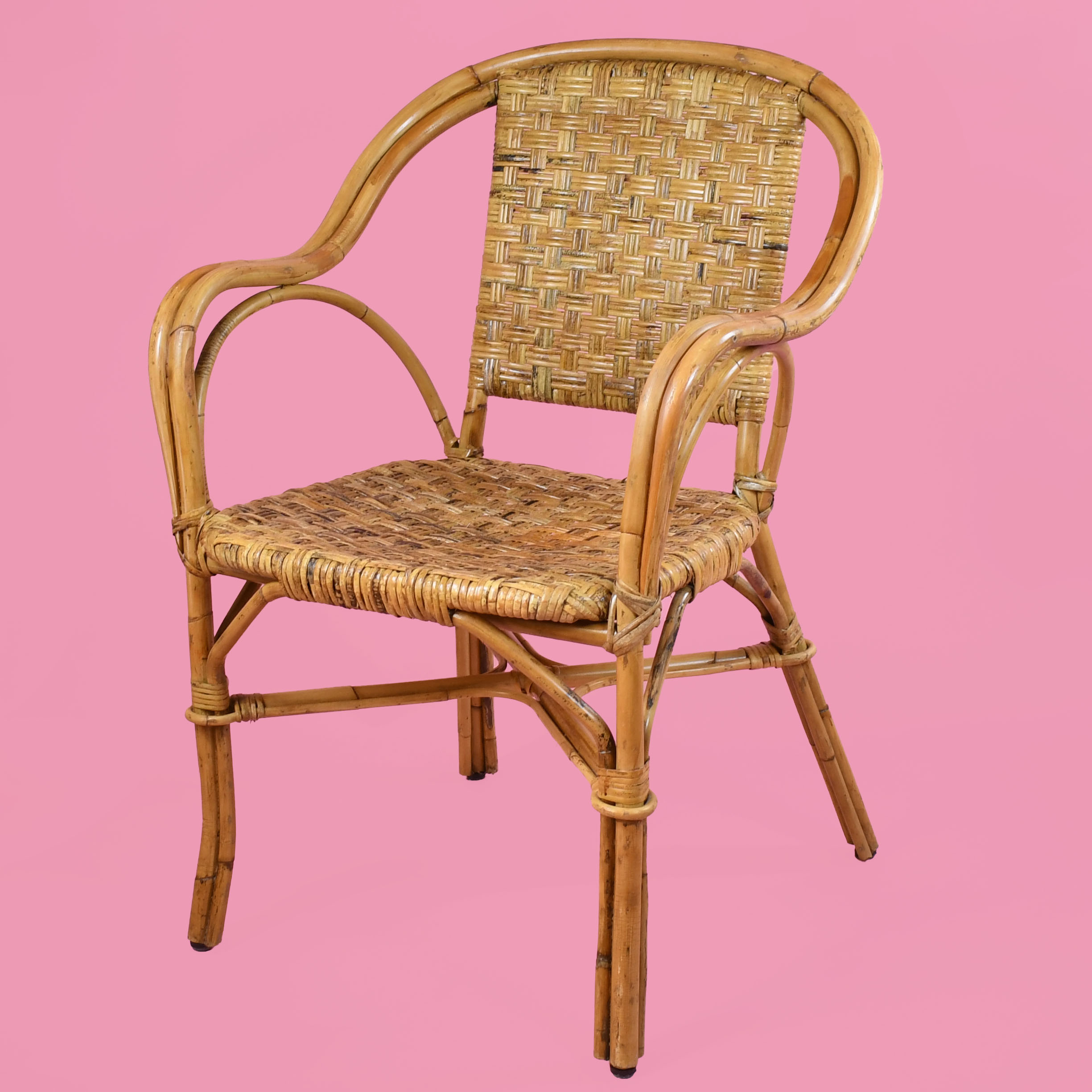 Set of 4 Bamboo and Woven Rattan Arm Chairs