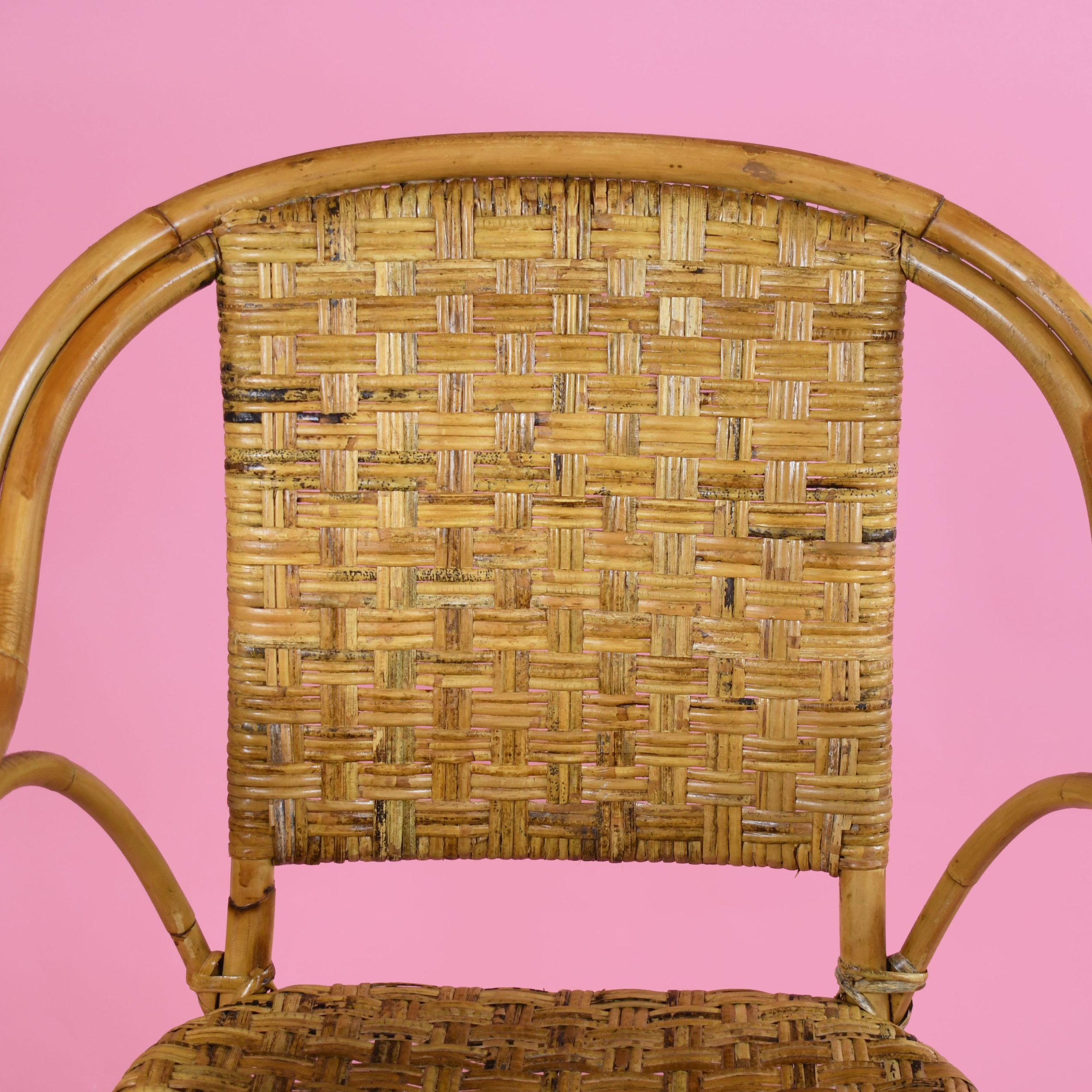 Set of 4 Bamboo and Woven Rattan Arm Chairs