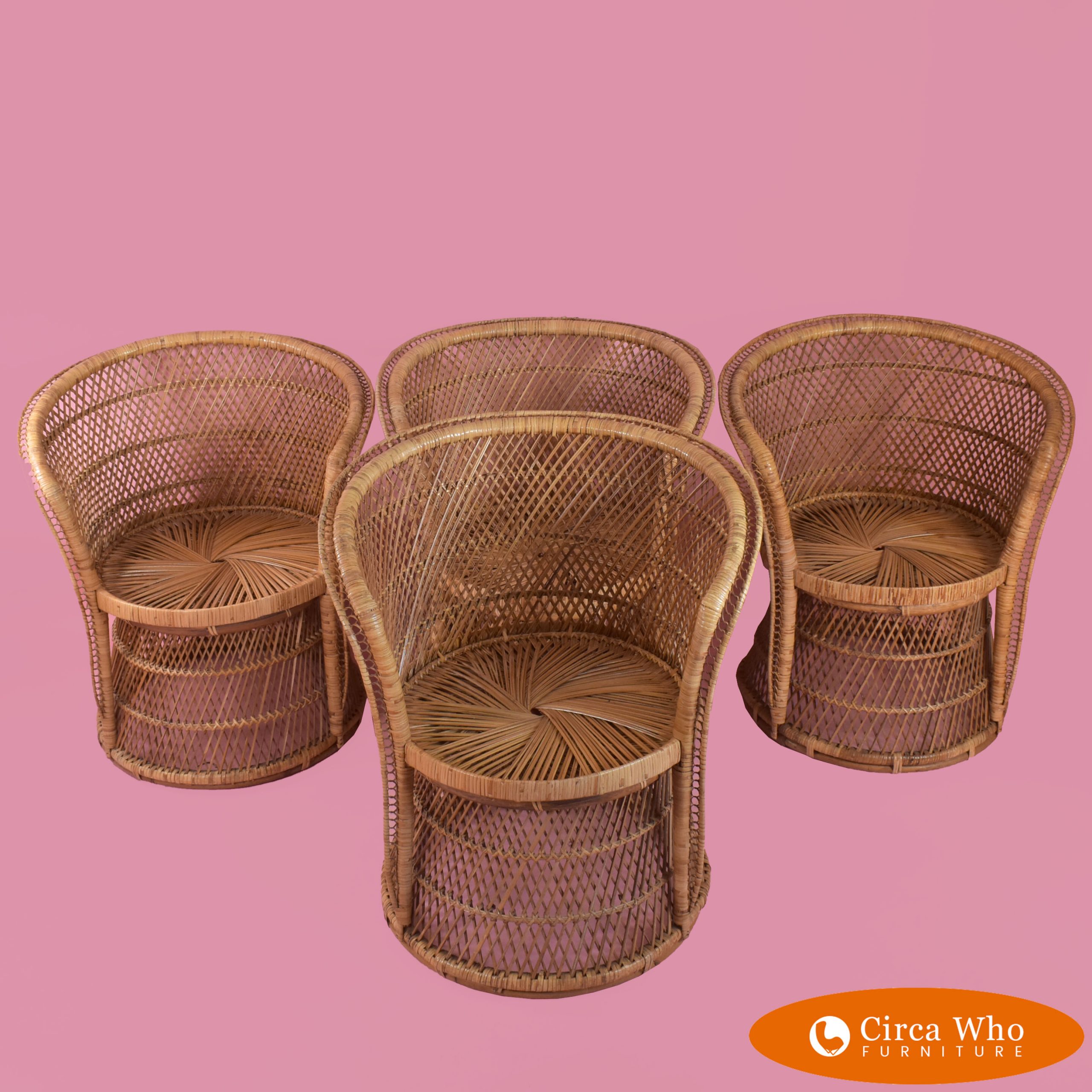 Set of 4 Buri Rattan Barrel Chairs
