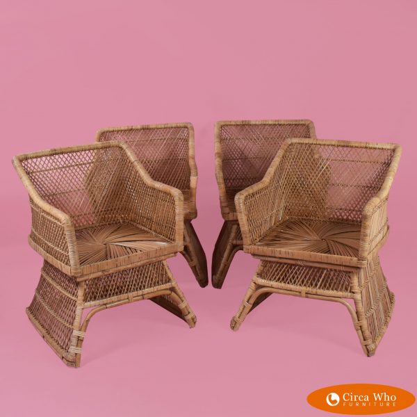 Set of 4 Buri Rattan Lounge Chairs
