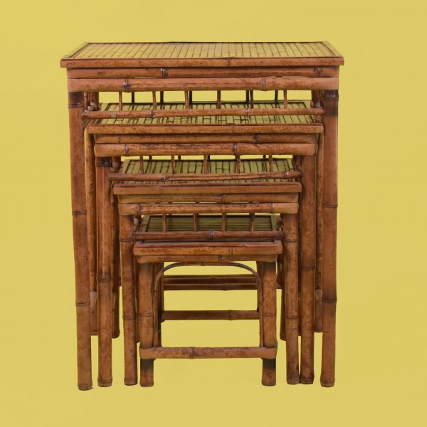Set of 4 Burnt Bamboo Nesting Tables