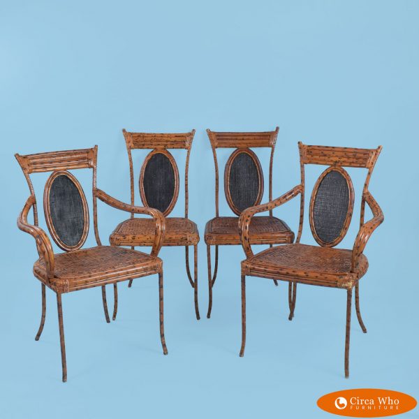 Set of 4 Burnt Bamboo Tortoise Chairs