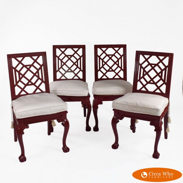 Set of 4 Fretwork Chairs With Cane