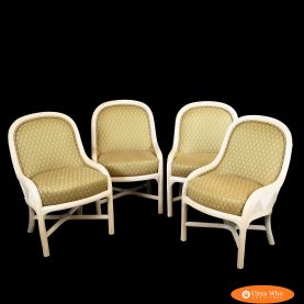 Set of 4 Geometrical Blonde Pencil Reed Dining Chairs