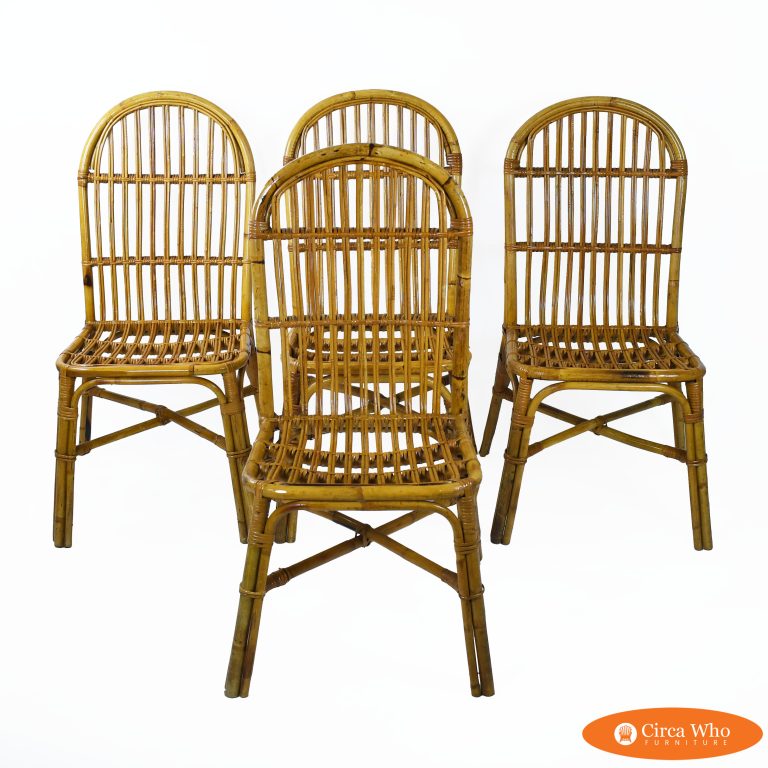 Set of 4 Italian Bamboo Franco Albini Style Rattan Chairs