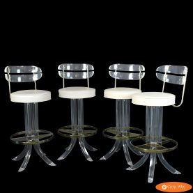 Set of 4 Lucite and Brass Swivel Barstools