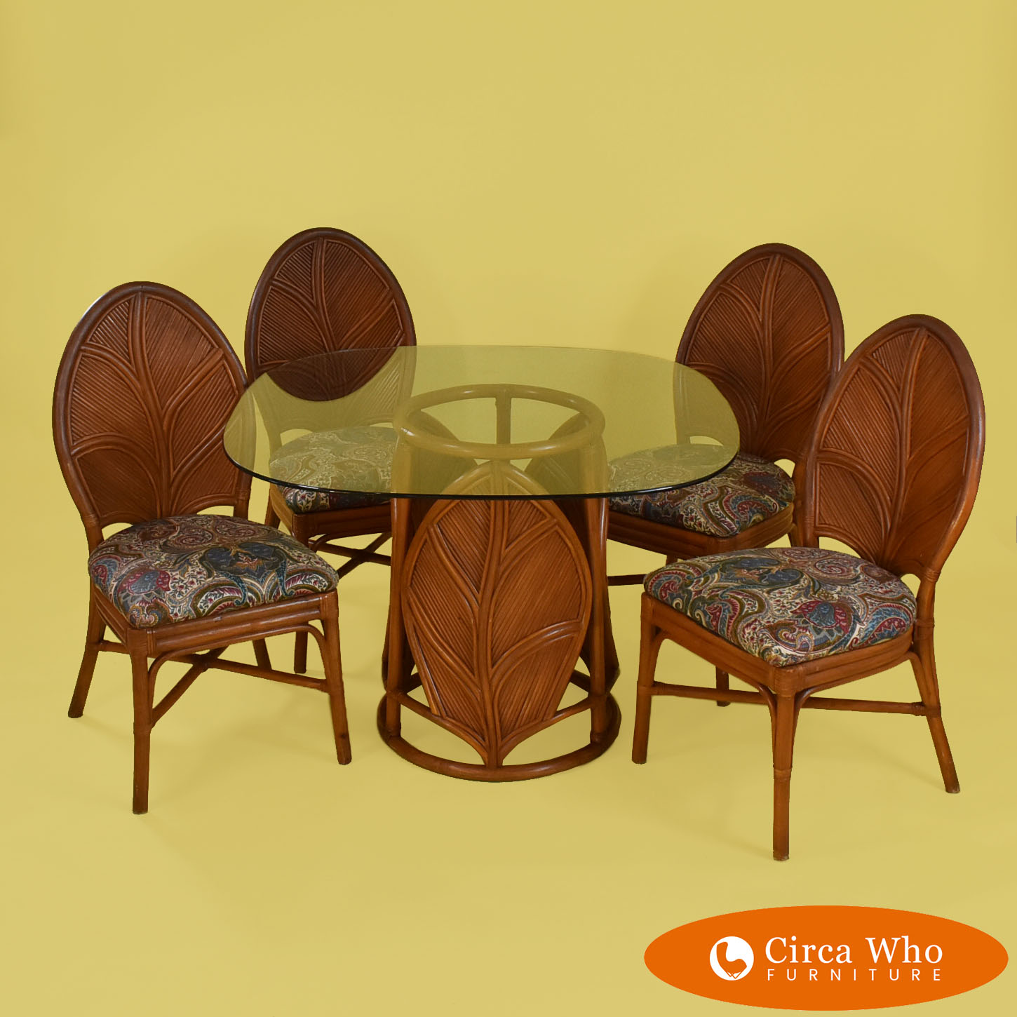 Set Of 4 Pencil Reed Leaf Chairs With Table Circa Who