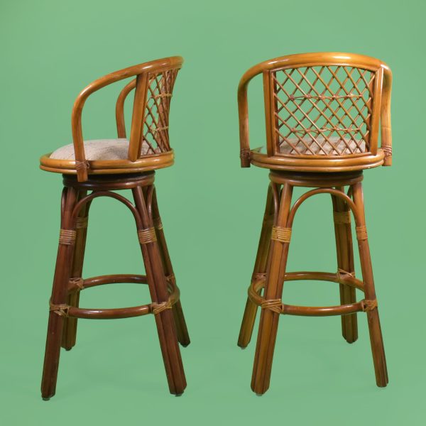 Set of 4 Rattan Chippendale Stools