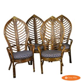 Set of 5 Rattan High Back Leaves Chairs