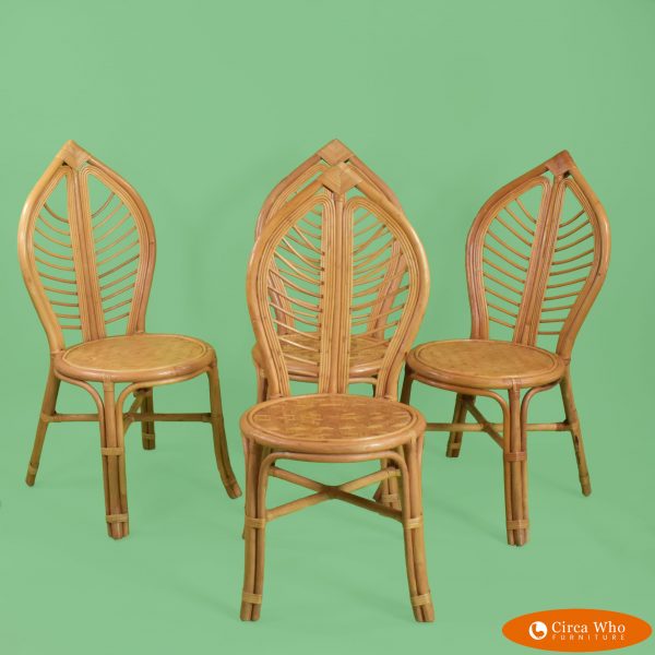 Set of 4 Rattan Leaves Chairs