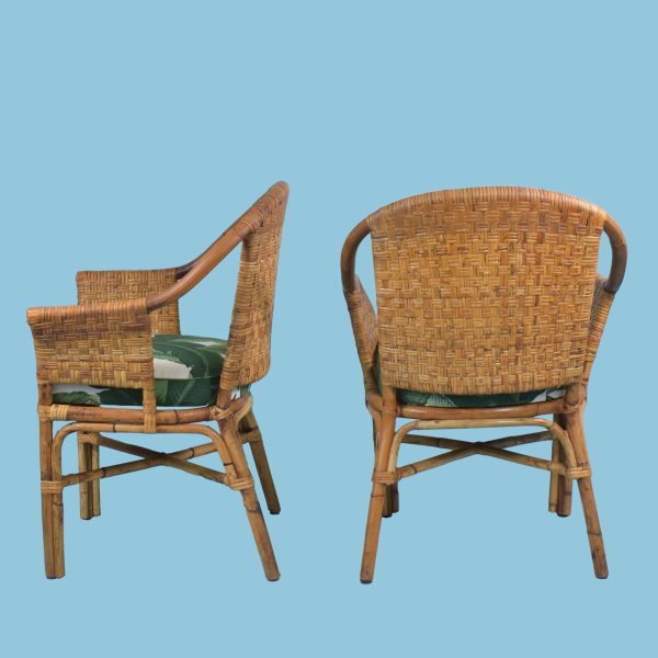 Set of 4 Upholstered Woven Rattan Arm Chairs