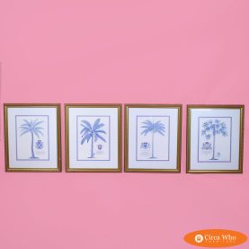Set of 4 Vintage Gold Frame Palm Art