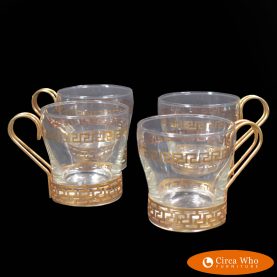Set of 4 Vintage Greek Key Gold Lowball Glasses