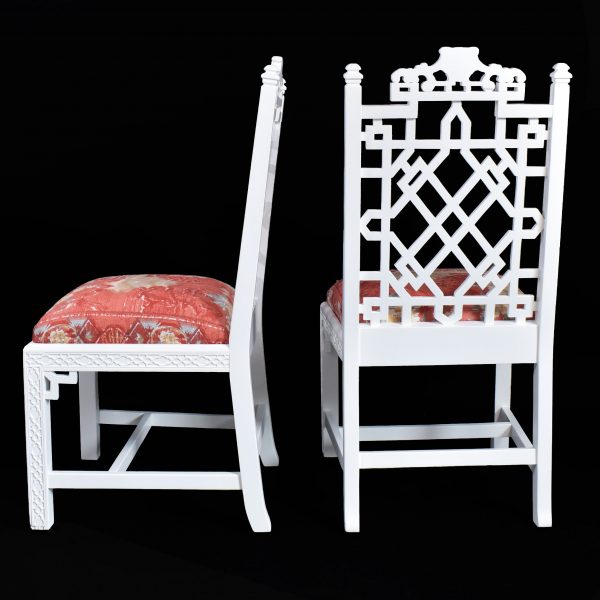 Set of 4 White Fretwork Pagoda Chairs