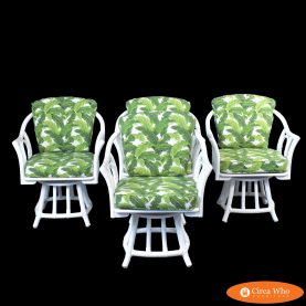 Set of 4 White Rattan Swivel chairs