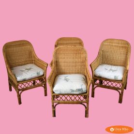 Set of 4 Woven Rattan Arm Chairs