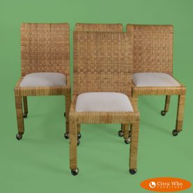 Set of 4 Wrapped Rattan Dining Chairs in Caster