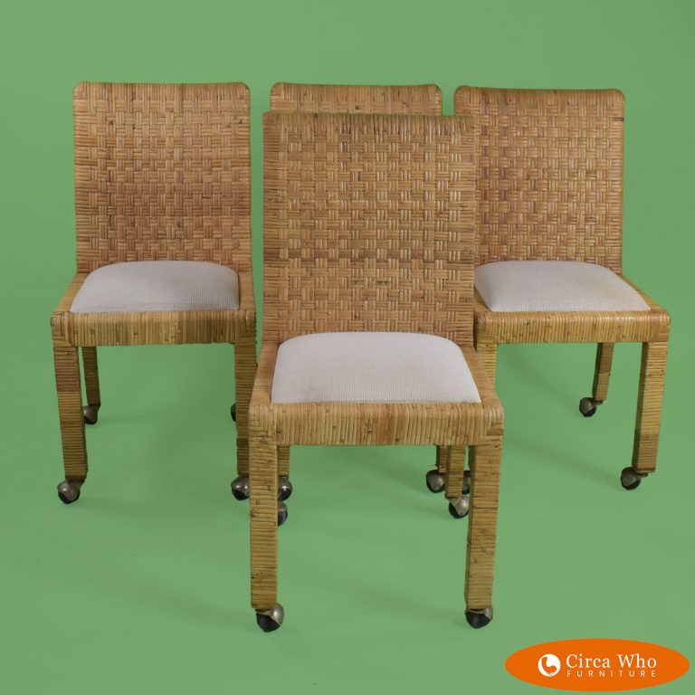 Set of 4 Wrapped Rattan Dining Chairs in Caster Circa Who