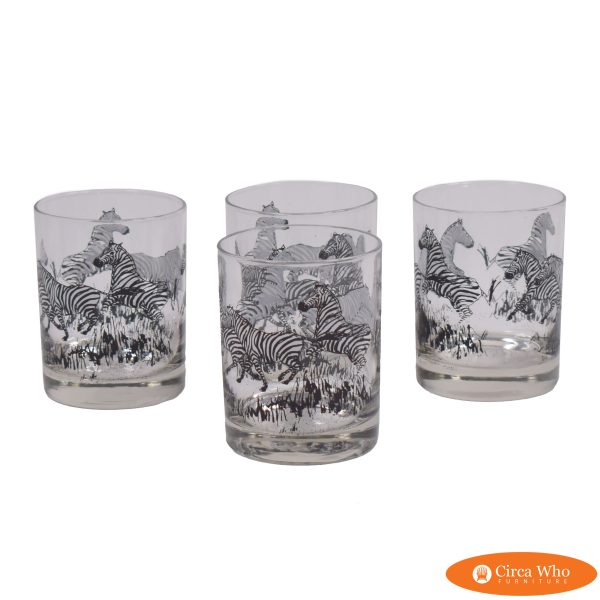 Set of 4 Zebra Whiskey Glasses