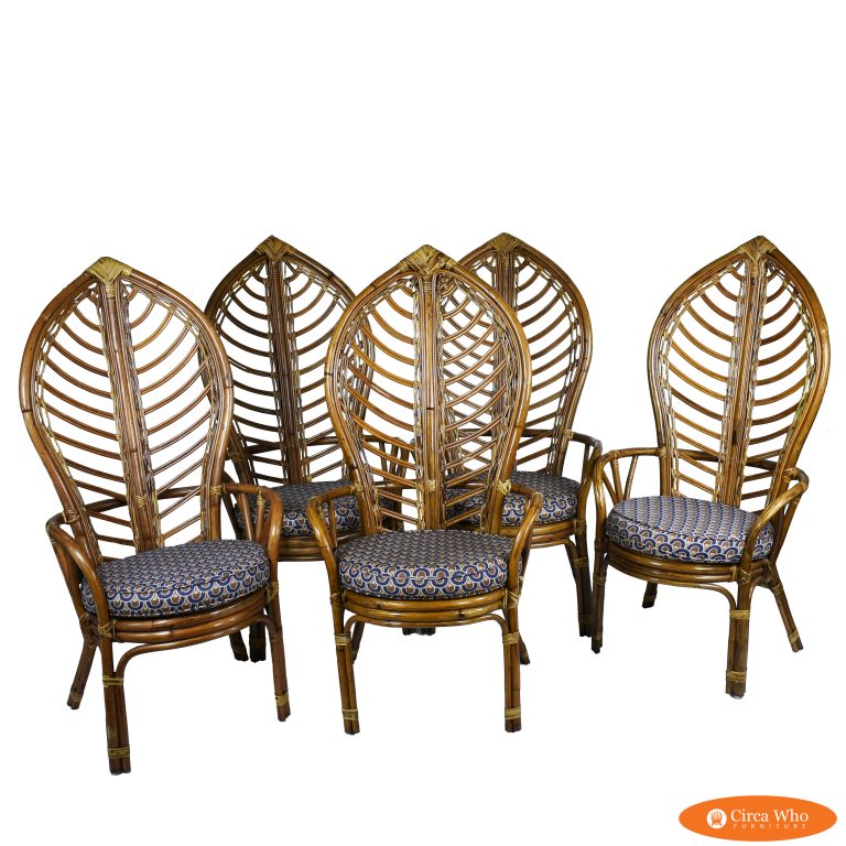 Set of 5 Rattan High Back Leaves Chairs