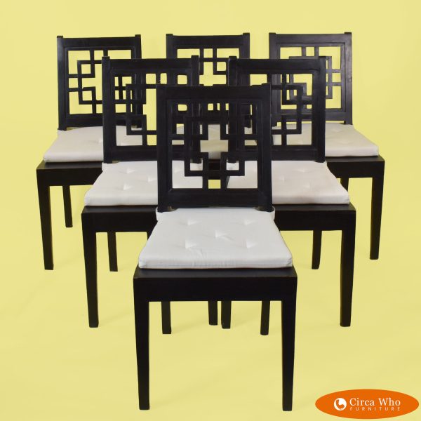 Set of 6 Black Fretwork dining Chairs